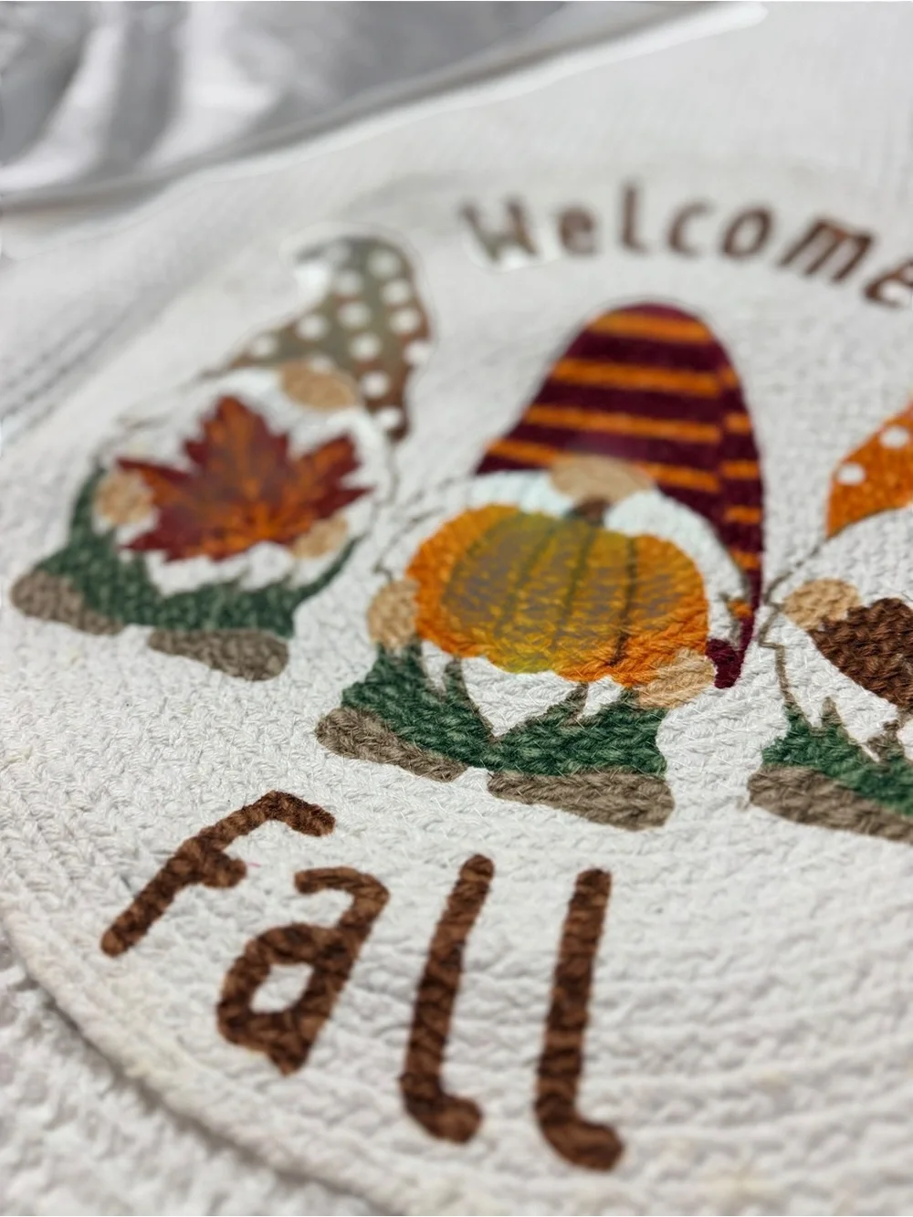 Welcome Fall Gnome Trio Woven Placemat 15” Round
